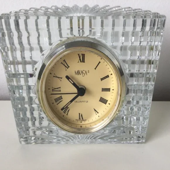 Mikasa Art Deco Vintage Table Shelf Desk Clock B Germany Crystal Semicylinder - Picture 3 of 11